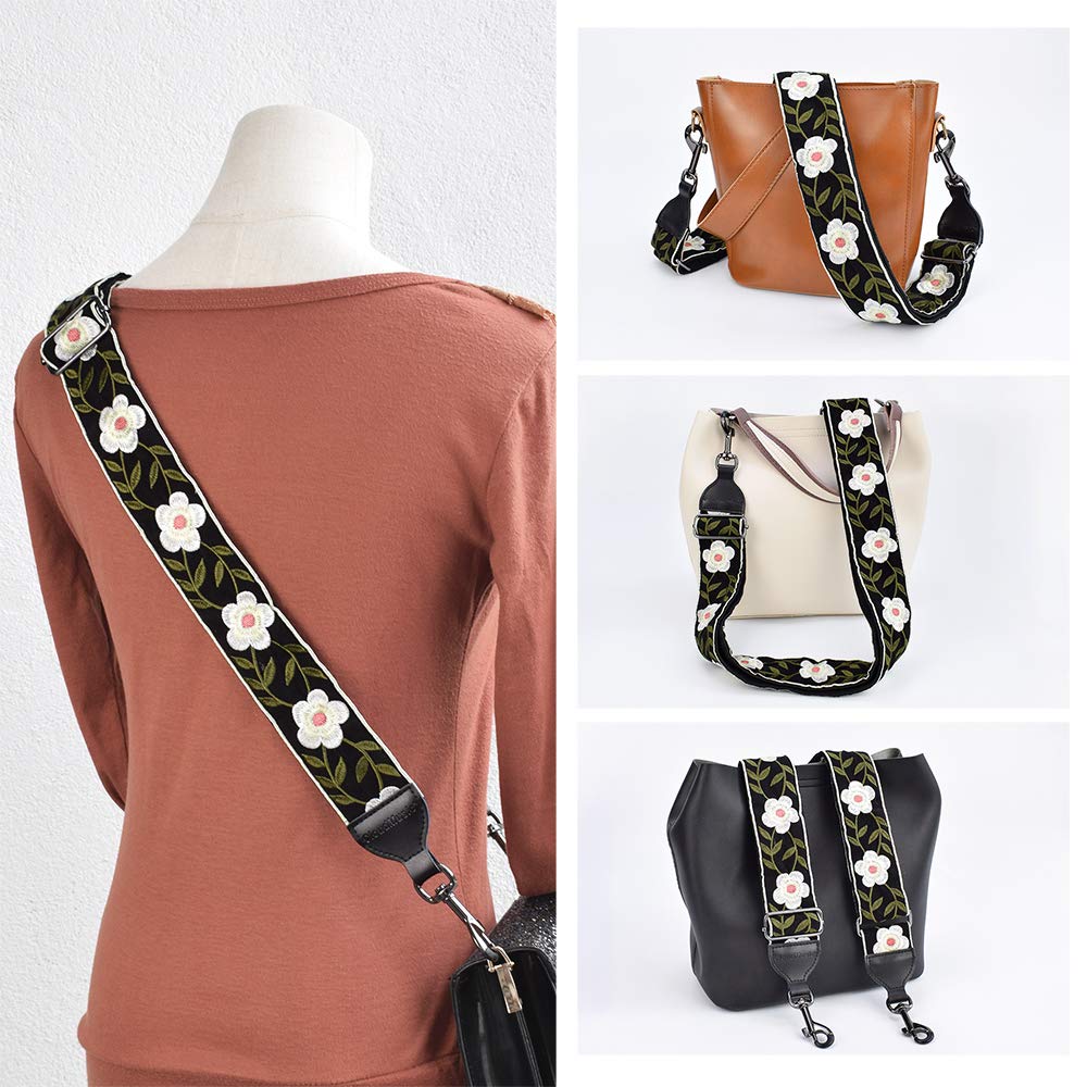 CLOUDMUSIC Banjo Strap Guitar Strap For Handbag Purse Jacquard Woven With Leather Ends And Metal Clips(White Flowers) - Image 5