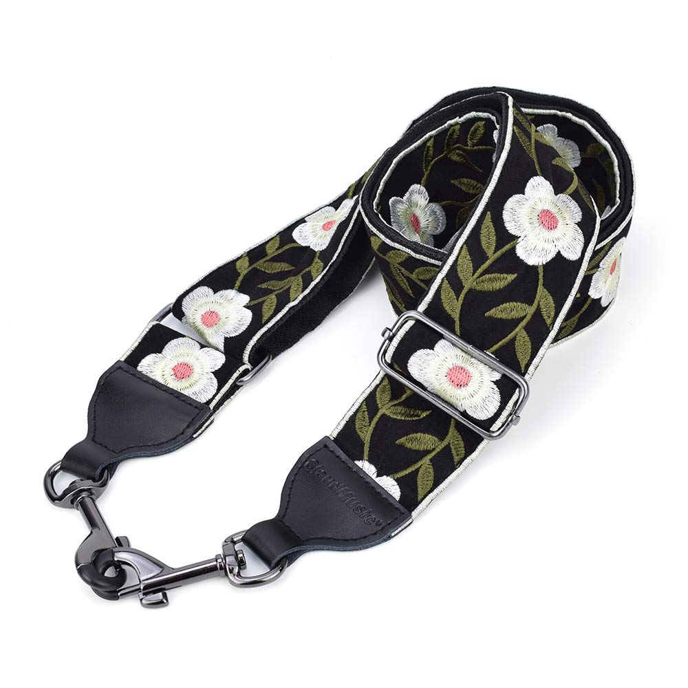CLOUDMUSIC Banjo Strap Guitar Strap For Handbag Purse Jacquard Woven With Leather Ends And Metal Clips(White Flowers) - Image 6