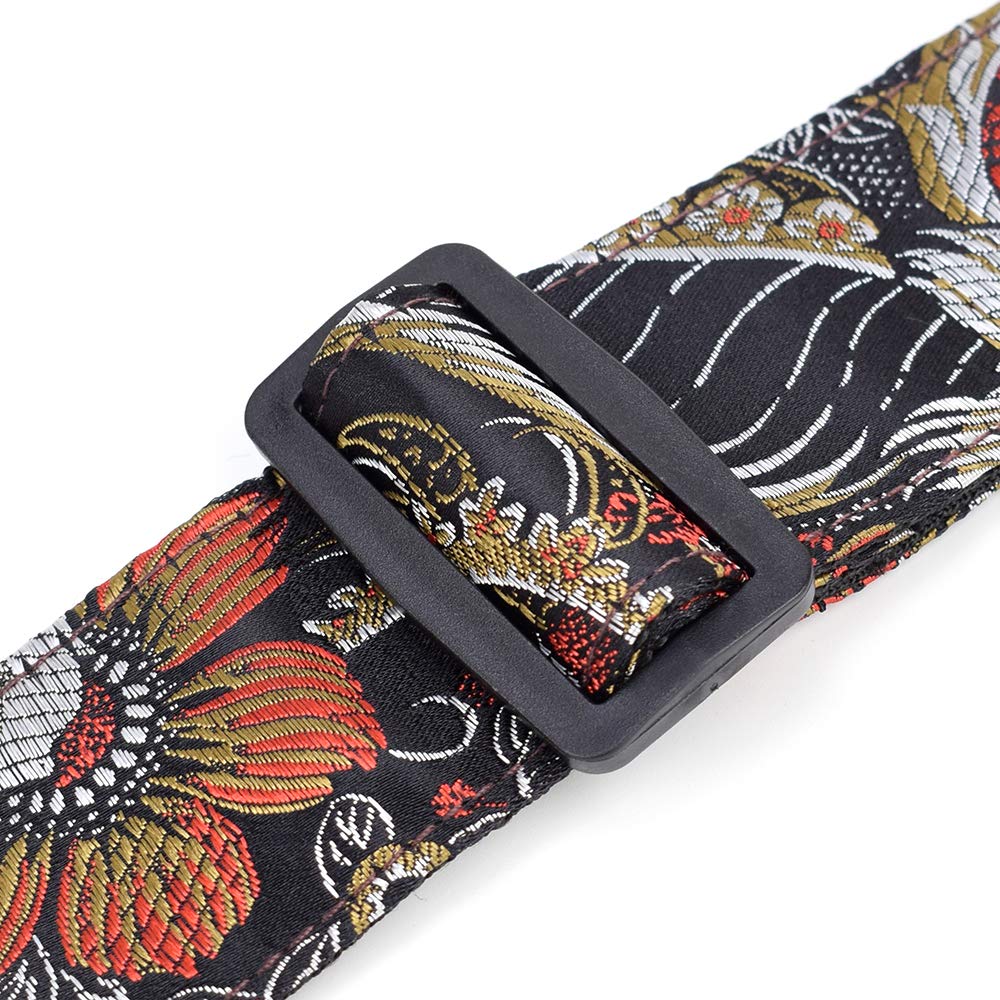 CLOUDMUSIC Guitar Strap For Acoustic Electric Embroidered Jacquard Vintage Floral Patterns(Flowers In Black) - Image 3