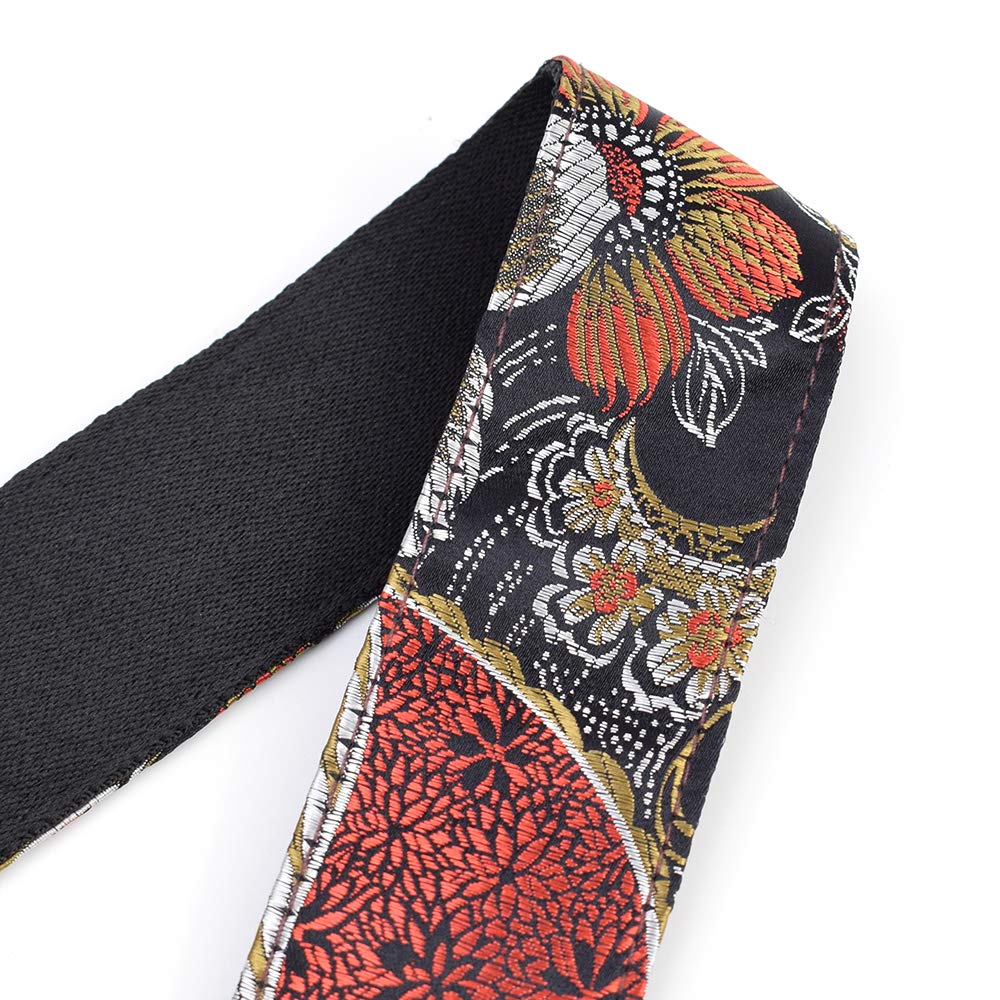 CLOUDMUSIC Guitar Strap For Acoustic Electric Embroidered Jacquard Vintage Floral Patterns(Flowers In Black) - Image 4