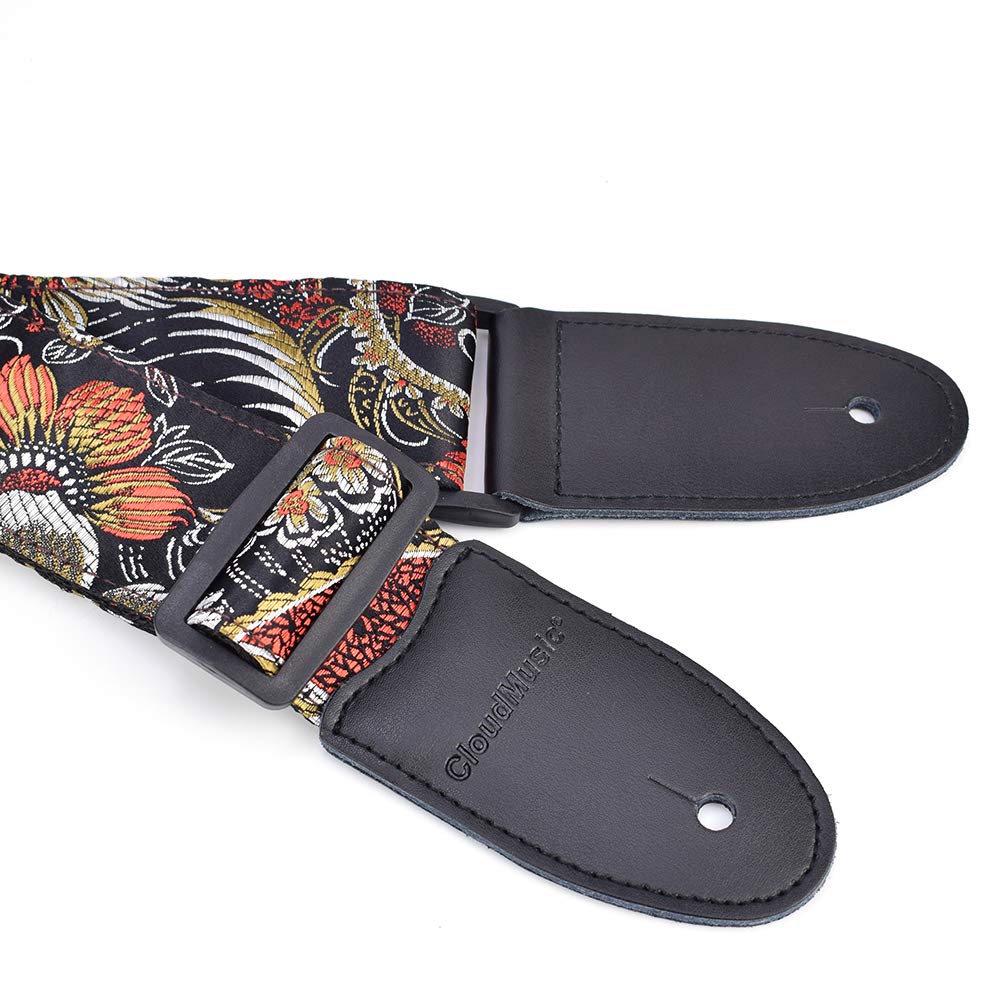 CLOUDMUSIC Guitar Strap For Acoustic Electric Embroidered Jacquard Vintage Floral Patterns(Flowers In Black) - Image 5