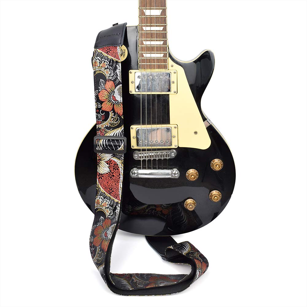 CLOUDMUSIC Guitar Strap For Acoustic Electric Embroidered Jacquard Vintage Floral Patterns(Flowers In Black) - Image 6