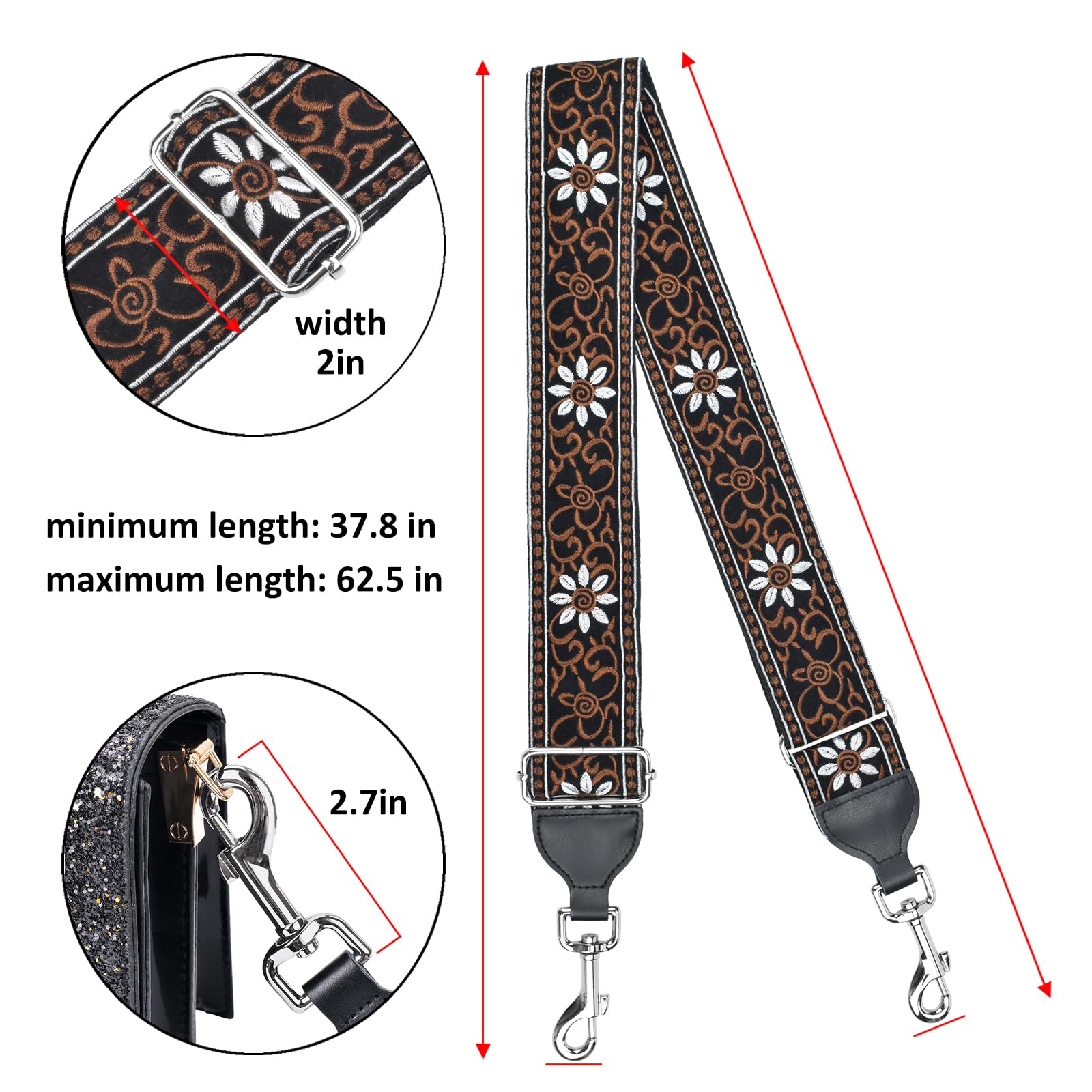 CLOUDMUSIC Handbag Strap Replacement Crossbody Strap Purse Strap With Silver Clips For Women Girls - Image 3