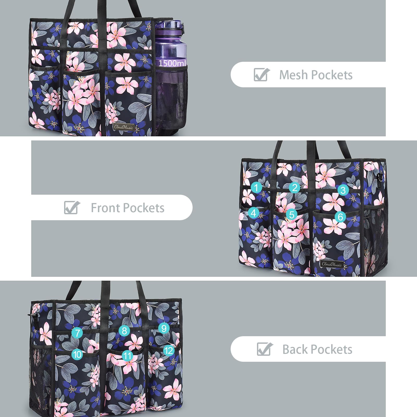 CLOUDMUSIC Large Tote Bag For Women Travel Nurse Teacher Work Waterpoof With Zipper Utility Everything Bags | Travel, Nurse, Teacher, Work, Waterpoof, With Zipper, Utility, Everything Bags - Image 6