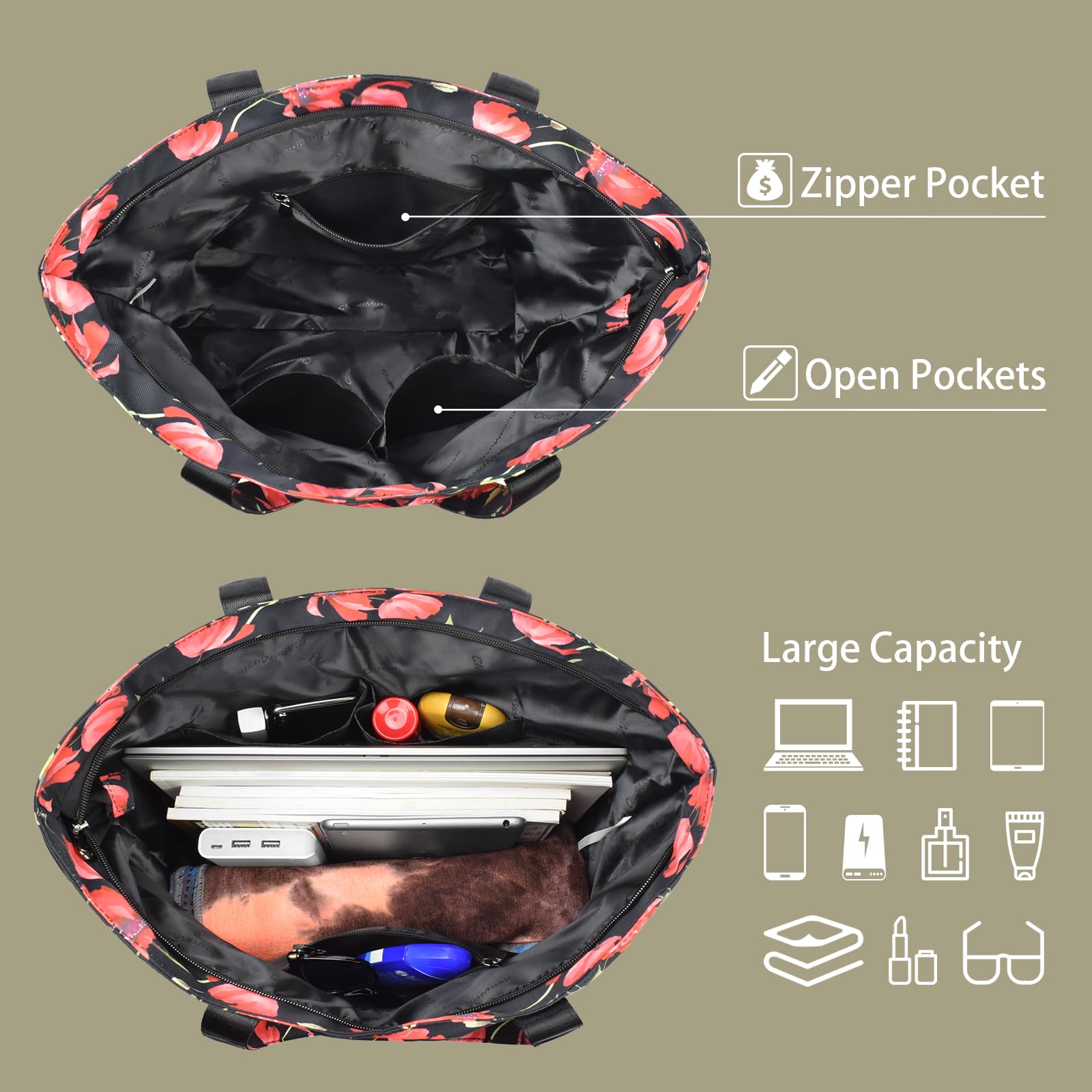 CLOUDMUSIC Shoulder Tote Bag For Nurses Teachers Work Gym Travel Beach Women With Large Capacity Waterproof - Image 5