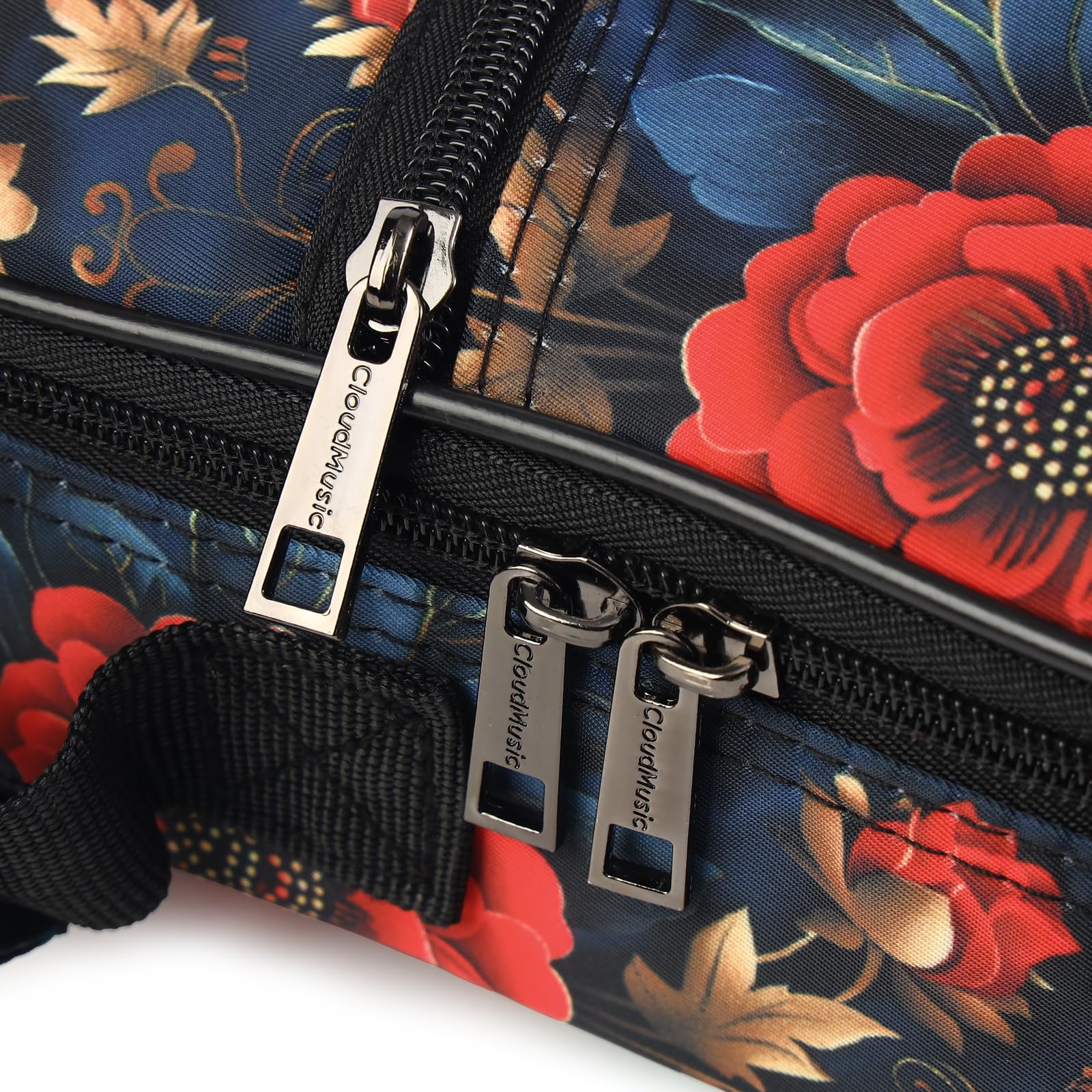 CLOUDMUSIC Ukulele Case Gig Bag Padded Backpack For Soprano 21" Inch(Soprano, Vintage Red Flowers) - Image 4