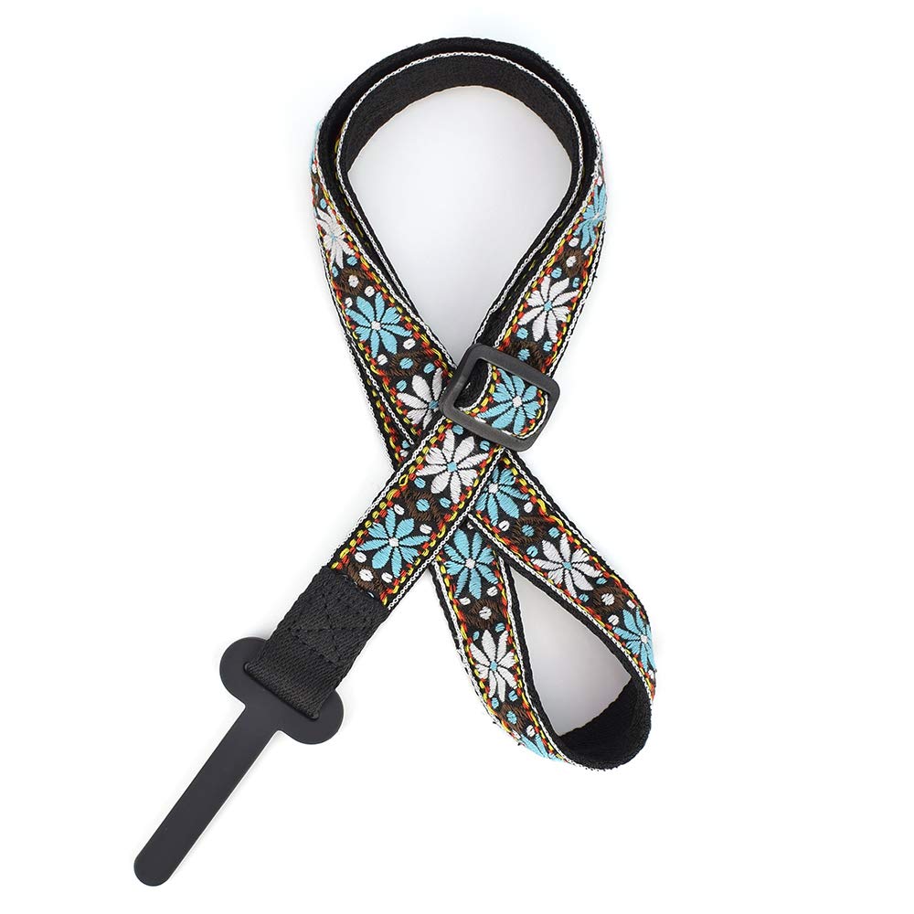 CLOUDMUSIC Ukulele Strap Clip On No Drill J Hook For Soprano Concert Tenor Baritone With Hawaiian Colorful Floral Pattern(Blue White Flower) - Image 5